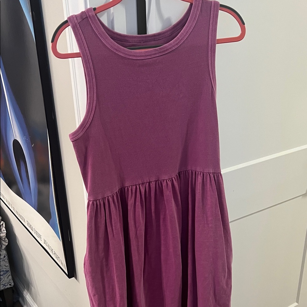 Girls Sleeveless Ruffled Tank Dress - Purple